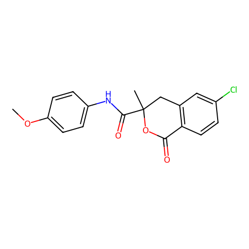 6-chloro-N-(4-methoxyphenyl)-3-methyl-1-oxo-4H-isochromene-3-carboxamide structure
