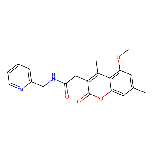 2-(5-methoxy-4,7-dimethyl-2-oxo-2H-chromen-3-yl)-N-(pyridin-2-ylmethyl)acetamide structure
