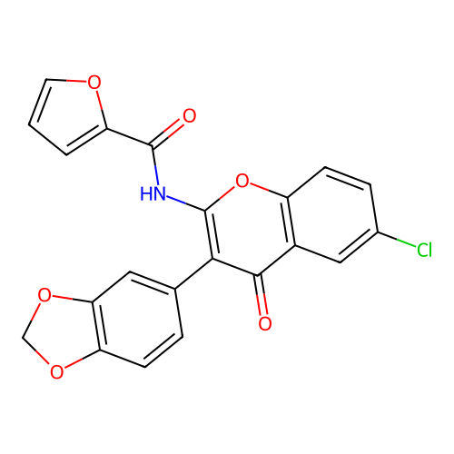 N-[3-(1,3-benzodioxol-5-yl)-6-chloro-4-oxo-4H-chromen-2-yl]furan-2-carboxamide structure