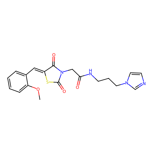 (Z)-N-(3-(1H-imidazol-1-yl)propyl)-2-(5-(2-methoxybenzylidene)-2,4-dioxothiazolidin-3-yl)acetamide structure