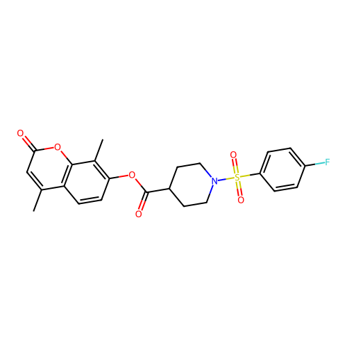 (4,8-dimethyl-2-oxo-chromen-7-yl) 1-(4-fluorophenyl)sulfonylpiperidine-4-carboxylate structure