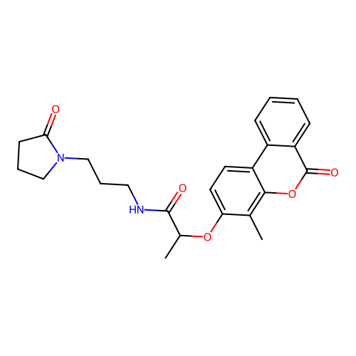 2-(4-methyl-6-oxobenzo[c]chromen-3-yl)oxy-N-[3-(2-oxopyrrolidin-1-yl)propyl]propanamide structure