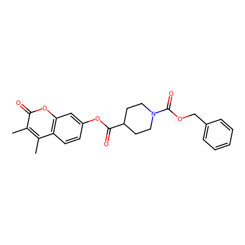 1-benzyl 4-(3,4-dimethyl-2-oxo-2H-chromen-7-yl) piperidine-1,4-dicarboxylate structure