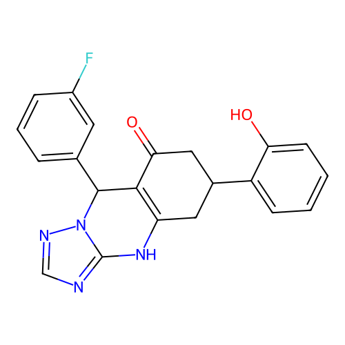 9-(3-fluorophenyl)-6-(2-hydroxyphenyl)-5,6,7,9-tetrahydro-[1,2,4]triazolo[5,1-b]quinazolin-8(4H)-one structure