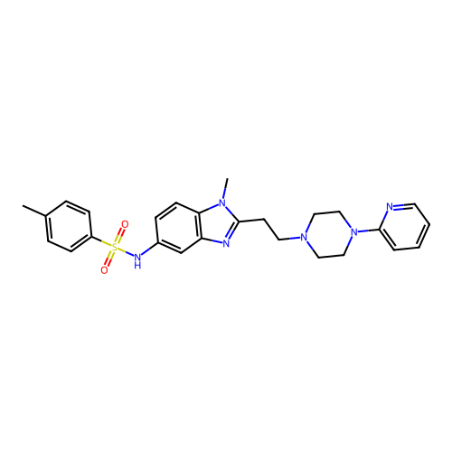 4-methyl-N-(1-methyl-2-{2-[4-(pyridin-2-yl)piperazin-1-yl]ethyl}-1H-benzimidazol-5-yl)benzenesulfonamide structure