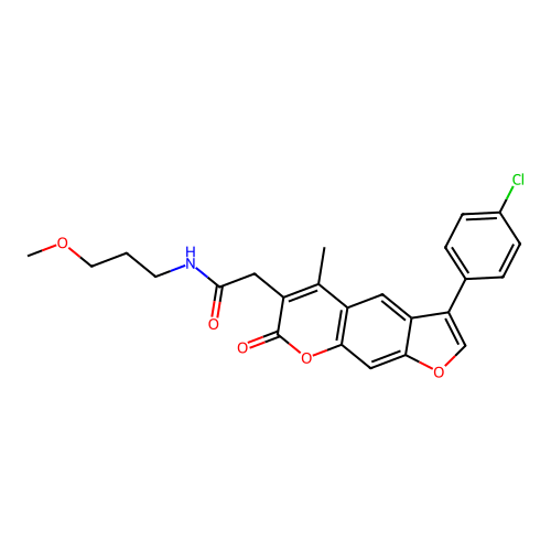 2-[3-(4-chlorophenyl)-5-methyl-7-oxofuro[3,2-g]chromen-6-yl]-N-(3-methoxypropyl)acetamide structure