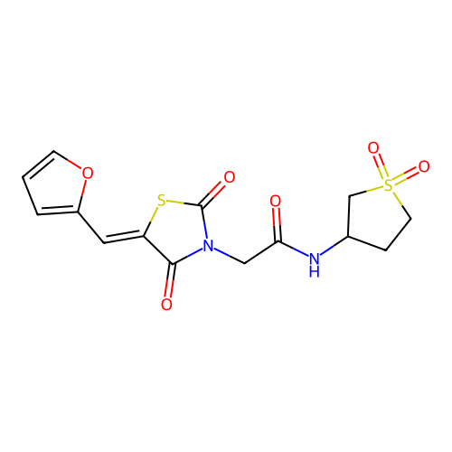(Z)-N-(1,1-dioxidotetrahydrothiophen-3-yl)-2-(5-(furan-2-ylmethylene)-2,4-dioxothiazolidin-3-yl)acetamide structure