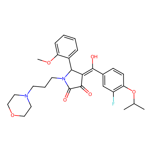 (4E)-4-[(3-fluoro-4-propan-2-yloxyphenyl)-hydroxymethylidene]-5-(2-methoxyphenyl)-1-(3-morpholin-4-ylpropyl)pyrrolidine-2,3-dione structure