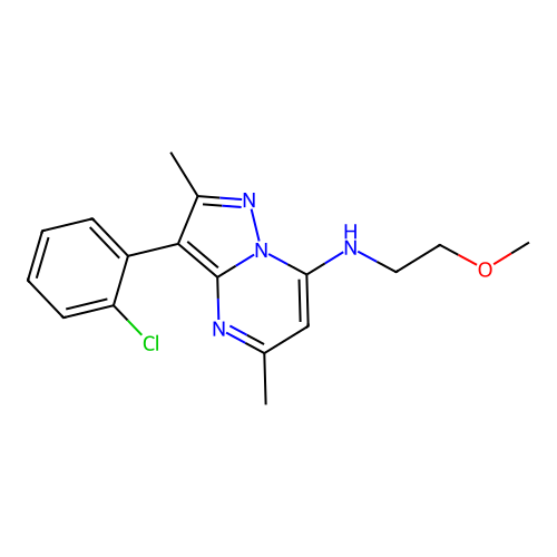 3-(2-chlorophenyl)-N-(2-methoxyethyl)-2,5-dimethylpyrazolo[1,5-a]pyrimidin-7-amine structure