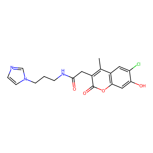 2-(6-chloro-7-hydroxy-4-methyl-2-oxo-chromen-3-yl)-N-(3-imidazol-1-ylpropyl)acetamide structure