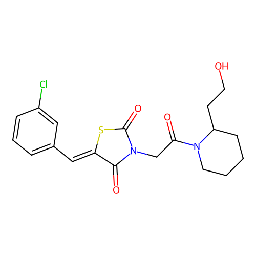 (5Z)-5-(3-chlorobenzylidene)-3-{2-[2-(2-hydroxyethyl)piperidin-1-yl]-2-oxoethyl}-1,3-thiazolidine-2,4-dione structure
