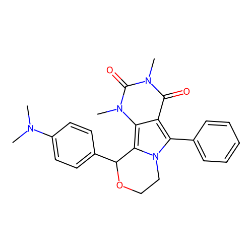 10-(4-(dimethylamino)phenyl)-1,3-dimethyl-5-phenyl-7,8-dihydro-1H-pyrimido[4',5':3,4]pyrrolo[2,1-c][1,4]oxazine-2,4(3H,10H)-dione structure