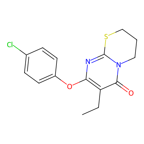 8-(4-chlorophenoxy)-7-ethyl-3,4-dihydro-2H,6H-pyrimido[2,1-b][1,3]thiazin-6-one structure