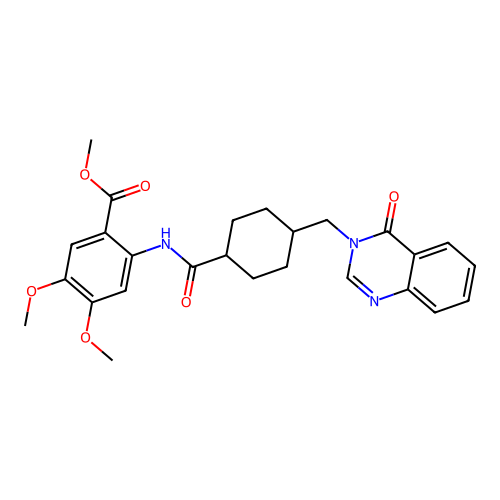 Methyl 4,5-dimethoxy-2-[[4-[(4-oxoquinazolin-3-yl)methyl]cyclohexanecarbonyl]amino]benzoate structure