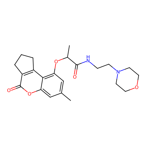 2-((7-methyl-4-oxo-1,2,3,4-tetrahydrocyclopenta[c]chromen-9-yl)oxy)-N-(2-morpholinoethyl)propanamide structure