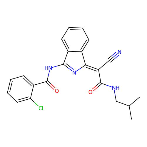 (Z)-2-chloro-N-(1-(1-cyano-2-(isobutylamino)-2-oxoethylidene)-1H-isoindol-3-yl)benzamide structure
