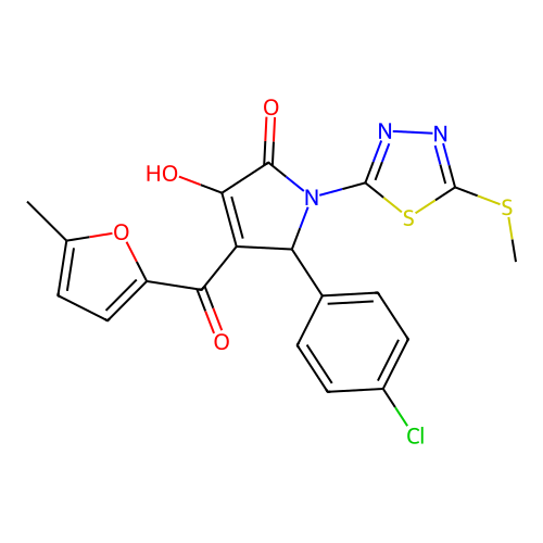 (4E)-5-(4-chlorophenyl)-4-[hydroxy(5-methylfuran-2-yl)methylidene]-1-[5-(methylsulfanyl)-1,3,4-thiadiazol-2-yl]pyrrolidine-2,3-dione structure