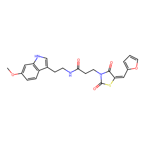 (E)-3-(5-(furan-2-ylmethylene)-2,4-dioxothiazolidin-3-yl)-N-(2-(6-methoxy-1H-indol-3-yl)ethyl)propanamide structure