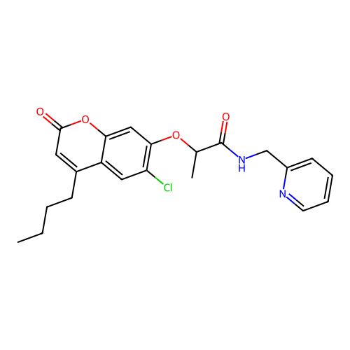 2-((4-butyl-6-chloro-2-oxo-2H-chromen-7-yl)oxy)-N-(pyridin-2-ylmethyl)propanamide structure