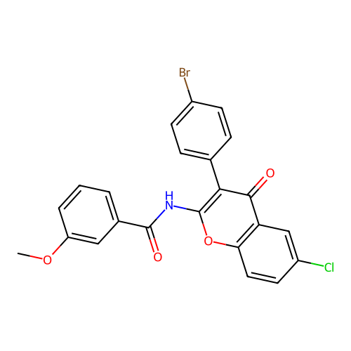 N-(3-(4-bromophenyl)-6-chloro-4-oxo-4H-chromen-2-yl)-3-methoxybenzamide structure