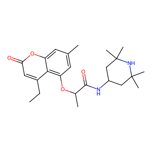 2-(4-ethyl-7-methyl-2-oxo-chromen-5-yl)oxy-N-(2,2,6,6-tetramethyl-4-piperidyl)propanamide structure