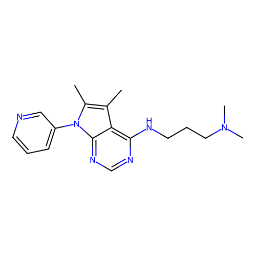 N'-[5,6-dimethyl-7-(3-pyridinyl)-7H-pyrrolo[2,3-d]pyrimidin-4-yl]-N,N-dimethyl-1,3-propanediamine structure