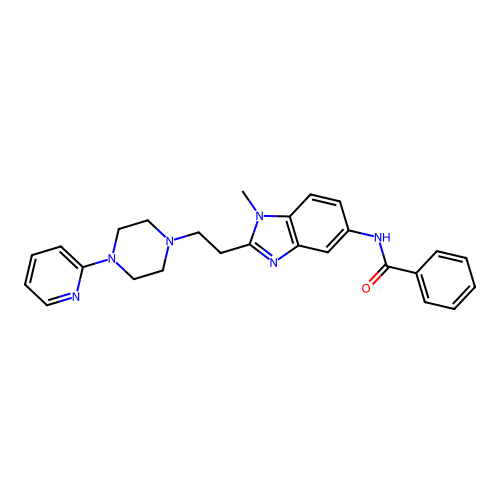N-(1-methyl-2-{2-[4-(pyridin-2-yl)piperazin-1-yl]ethyl}-1H-benzimidazol-5-yl)benzamide structure