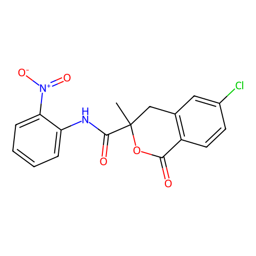 6-chloro-3-methyl-N-(2-nitrophenyl)-1-oxo-isochroman-3-carboxamide structure