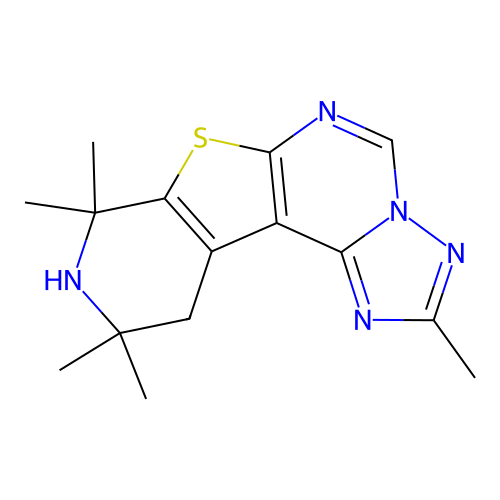 2,8,8,10,10-pentamethyl-8,9,10,11-tetrahydropyrido[4',3':4,5]thieno[3,2-e][1,2,4]triazolo[1,5-c]pyrimidine structure