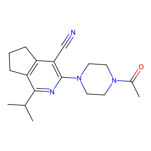 3-(4-acetylpiperazin-1-yl)-1-(propan-2-yl)-6,7-dihydro-5H-cyclopenta[c]pyridine-4-carbonitrile structure