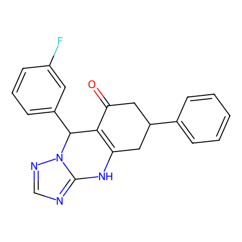 9-(3-fluorophenyl)-6-phenyl-5,6,7,9-tetrahydro[1,2,4]triazolo[5,1-b]quinazolin-8-ol structure