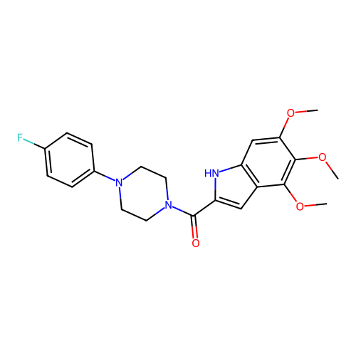 (4-(4-fluorophenyl)piperazin-1-yl)(4,5,6-trimethoxy-1H-indol-2-yl)methanone structure