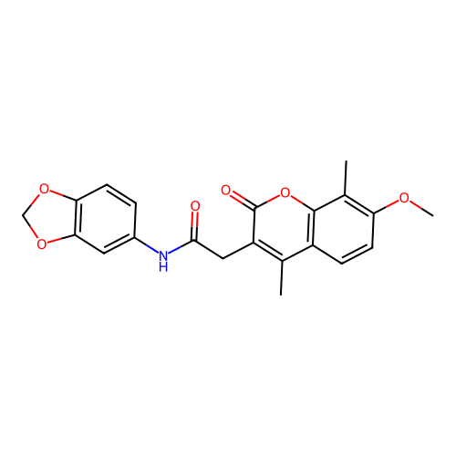 N-(benzo[d][1,3]dioxol-5-yl)-2-(7-methoxy-4,8-dimethyl-2-oxo-2H-chromen-3-yl)acetamide structure