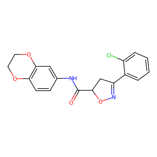 3-(2-chlorophenyl)-N-(2,3-dihydro-1,4-benzodioxin-6-yl)-4,5-dihydro-1,2-oxazole-5-carboxamide structure