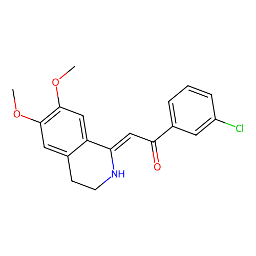 (2Z)-1-(3-chlorophenyl)-2-(6,7-dimethoxy-3,4-dihydro-2H-isoquinolin-1-ylidene)ethanone structure