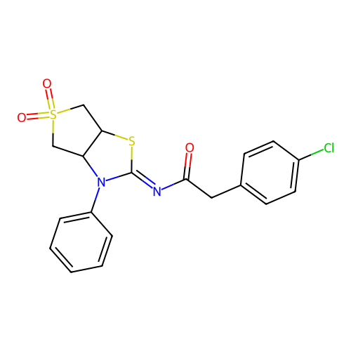 2-(4-chlorophenyl)-N-[(2E)-5,5-dioxido-3-phenyltetrahydrothieno[3,4-d][1,3]thiazol-2(3H)-ylidene]acetamide structure