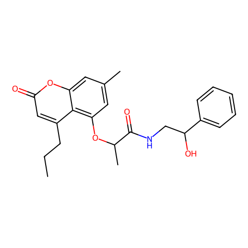 N-(2-hydroxy-2-phenylethyl)-2-((7-methyl-2-oxo-4-propyl-2H-chromen-5-yl)oxy)propanamide structure