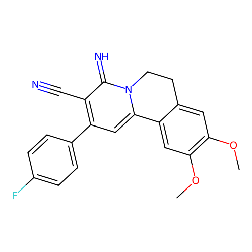2-(4-fluorophenyl)-4-imino-9,10-dimethoxy-6,7-dihydro-4H-pyrido[2,1-a]isoquinoline-3-carbonitrile structure