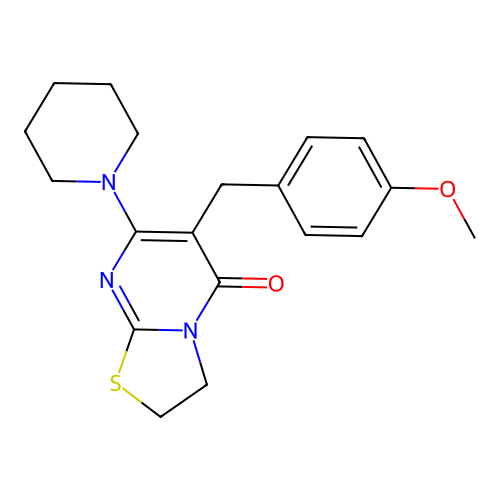 6-(4-methoxybenzyl)-7-(piperidin-1-yl)-2H-thiazolo[3,2-a]pyrimidin-5(3H)-one structure