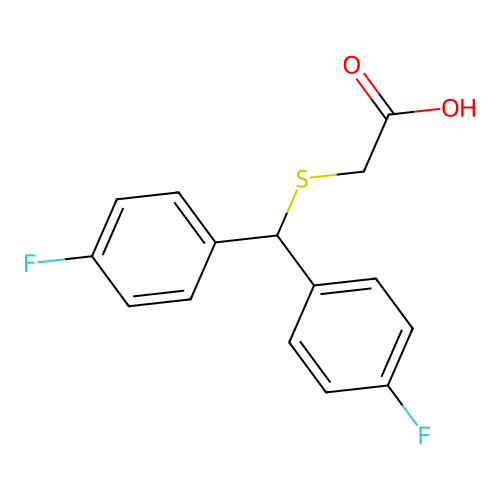 {[Bis(4-fluorophenyl)methyl]thio}acetic acid structure