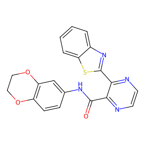 3-(1,3-benzothiazol-2-yl)-N-(2,3-dihydro-1,4-benzodioxin-6-yl)pyrazine-2-carboxamide structure