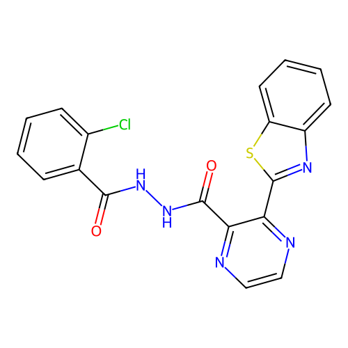 3-(1,3-benzothiazol-2-yl)-N'-[(2-chlorophenyl)carbonyl]pyrazine-2-carbohydrazide structure
