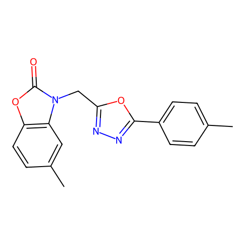 5-methyl-3-((5-(p-tolyl)-1,3,4-oxadiazol-2-yl)methyl)benzo[d]oxazol-2(3H)-one structure