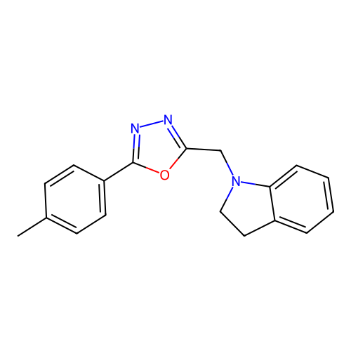 2-(Indolin-1-ylmethyl)-5-(p-tolyl)-1,3,4-oxadiazole structure