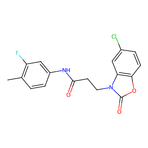 3-(5-chloro-2-oxobenzo[d]oxazol-3(2H)-yl)-N-(3-fluoro-4-methylphenyl)propanamide structure