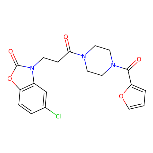 5-chloro-3-(3-(4-(furan-2-carbonyl)piperazin-1-yl)-3-oxopropyl)benzo[d]oxazol-2(3H)-one structure