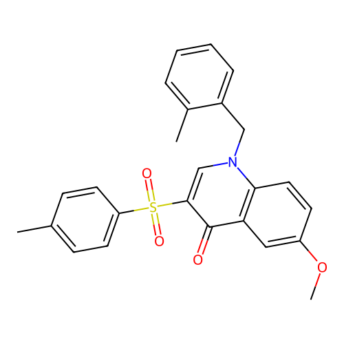 6-methoxy-3-(4-methylbenzenesulfonyl)-1-[(2-methylphenyl)methyl]-1,4-dihydroquinolin-4-one structure