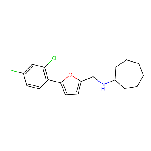 N-{[5-(2,4-dichlorophenyl)furan-2-yl]methyl}cycloheptanamine structure