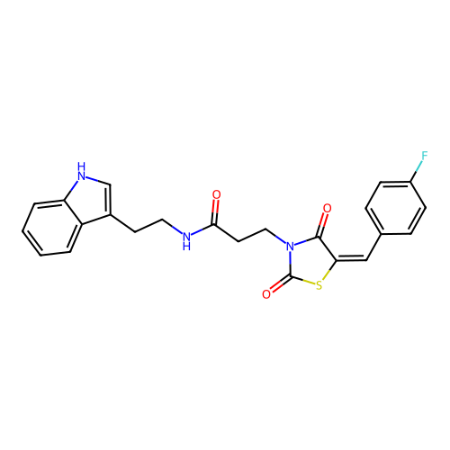 (E)-N-(2-(1H-indol-3-yl)ethyl)-3-(5-(4-fluorobenzylidene)-2,4-dioxothiazolidin-3-yl)propanamide structure
