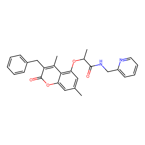 2-((3-benzyl-4,7-dimethyl-2-oxo-2H-chromen-5-yl)oxy)-N-(pyridin-2-ylmethyl)propanamide structure